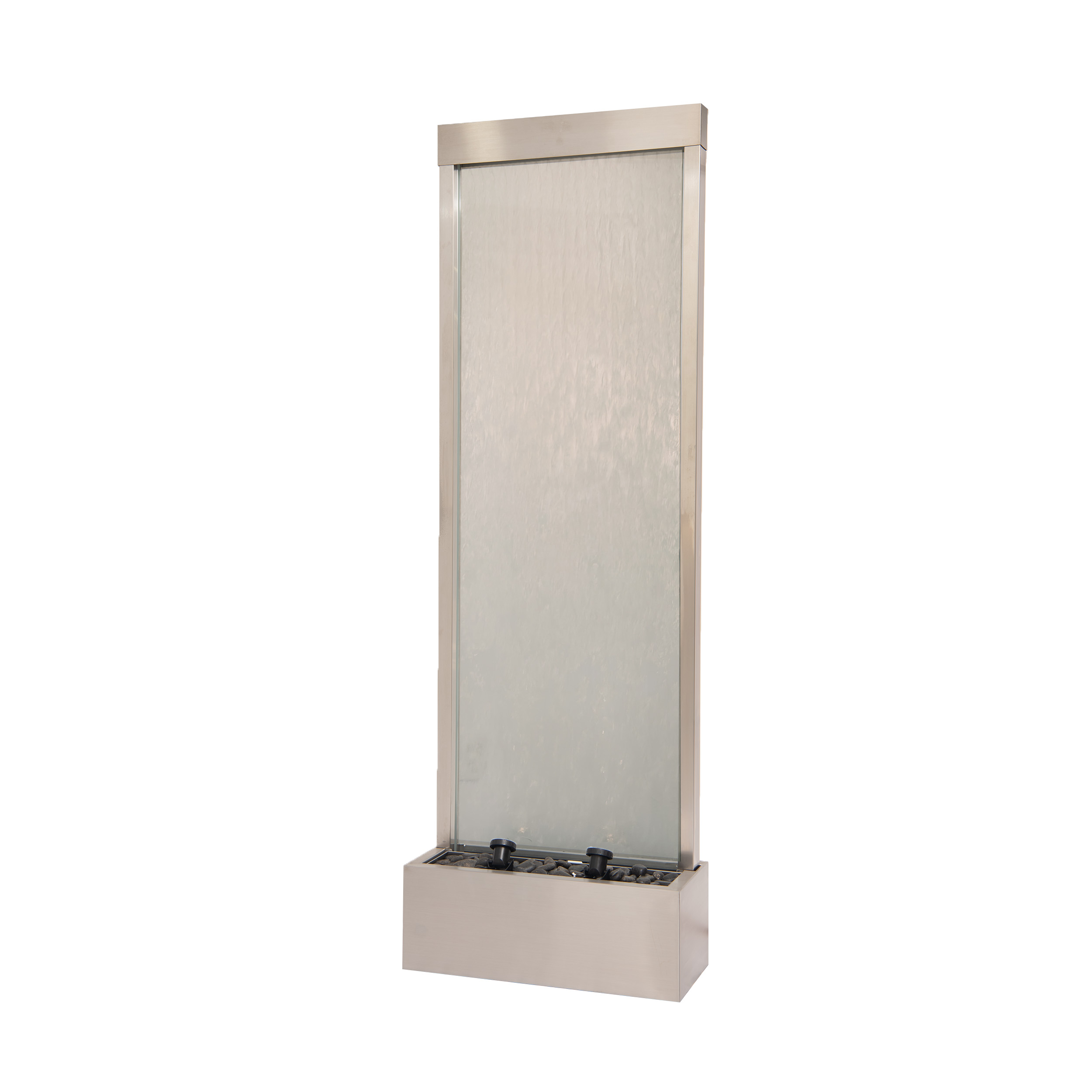 This XBrand Indoor Water Fountain is 72 inches tall and includes a pump, LED Lights and rocks. We offer installation videos and instructions on all our water fountains.